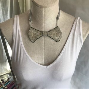 Handmade Beaded Silver Bow tie Necklace
